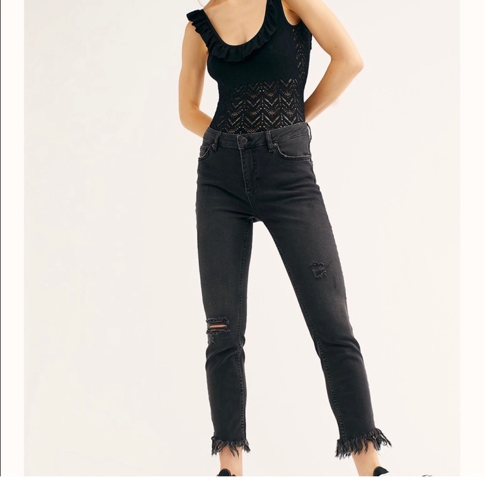 Free People black washed distressed denim.